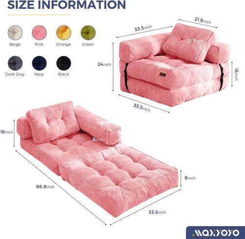 Vista 2 de MAXYOYO Sofá Cama Plegable, Sofá Convertible en Forma de L con Reposabrazos, Cama Plegable con Almohada, Silla Cama Portátil Extensible Cómoda