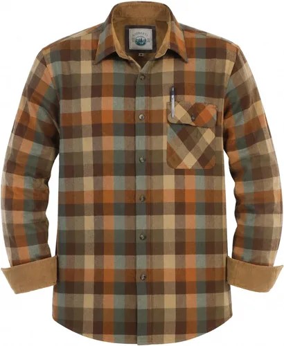 Vista 41 de Gioberti - Camisa a cuadros de franela cepillada de 100% algodón para hombre con contraste de pana Carbón vegetal