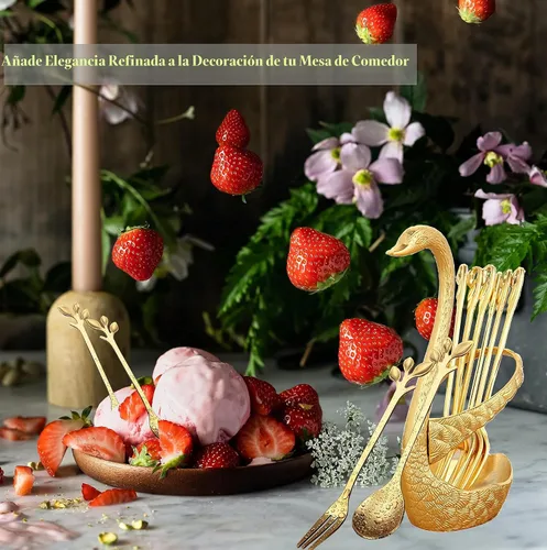 Vista 2 de Gold - Juego de 13 cucharas de cisne con cucharas y tenedores para café, té y mesa de postres