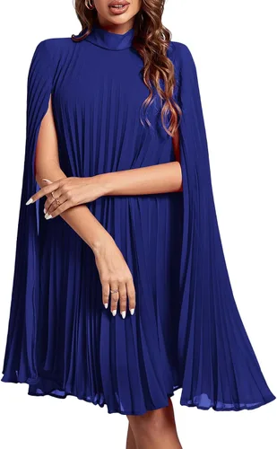 Vista 37 de Rooscier Vestido midi de fiesta plisado con cuello alto falso y espalda abierta para mujer