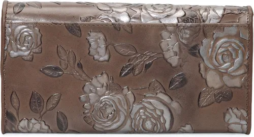 Vista 2 de Rose Collection - Monedero triple de cuero genuino en relieve (gris), Gris, Vintage