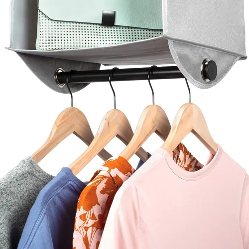 Vista 6 de HOLDN' STORAGE Organizador colgante de armario con barra de ropa, estantes colgantes de 3 estantes resistentes para ropa, suéteres y zapatos, unidad