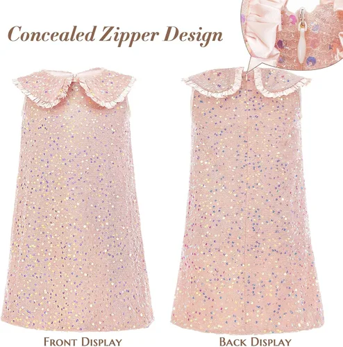 Vista 8 de Vestido de lentejuelas brillantes para niñas, vestidos de fiesta de princesa para niñas pequeñas, traje de cumpleaños, vestidos para ocasiones