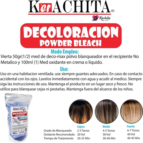 Vista 3 de Aclarador profesional para reflejos del cabello, decoloración, resaltado, balayage, kerachita en polvo, decolorante, azul, Deco-Max, Decoloracion