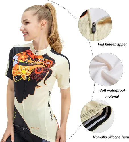 Vista 46 de Jersey de ciclismo para mujer, de manga corta, secado rápido, transpirable, para montaña.