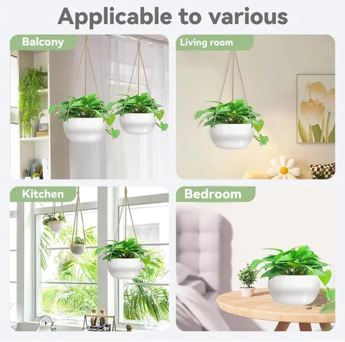 Vista 5 de Macetas colgantes de cerámica para plantas de interior y exterior, maceta moderna de 8 pulgadas, cesta redonda de porcelana con soporte para plantas