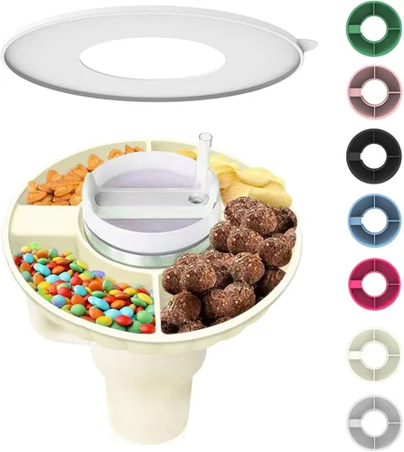Vista 12 de Tazón de aperitivos para Stanley Cup, bandeja de aperitivos de silicona con tapa compatible con Stanley Cup de 30 oz, anillo de aperitivos