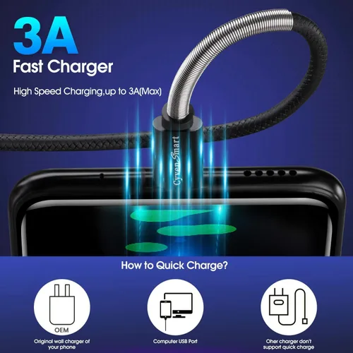 Vista 3 de [Paquete de 5 de 1 pie] Compatible con Samsung Galaxy S9 S10 S8 Plus Cable Cargador (Carga Rápida 3A), Cable Cargador TPE USB C Tipo C, USB A a Tipo