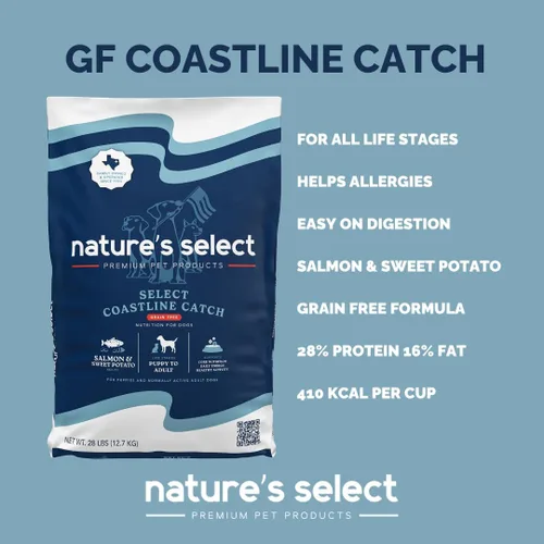 Vista 3 de Nature's Select Coastline Catch Receta - Pescado sin granos para todas las etapas de la vida (28 libras)