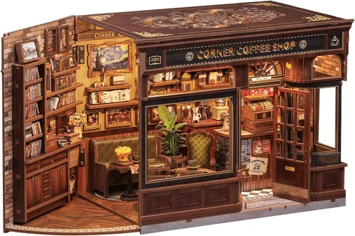 Vista 19 de CUTEBEE Rompecabezas de Madera 3D Caja de Música – Tiovivo Rincón de Libros DIY, Kit de Construcción de Modelo Mecánico Giratorio, Kit de Caja