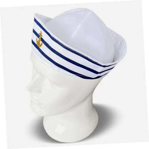 Vista 2 de Sombrero de capitán para hombres y mujeres y sombrero de marinero a rayas, accesorio de cosplay para fiestas en barcos, escenarios y eventos