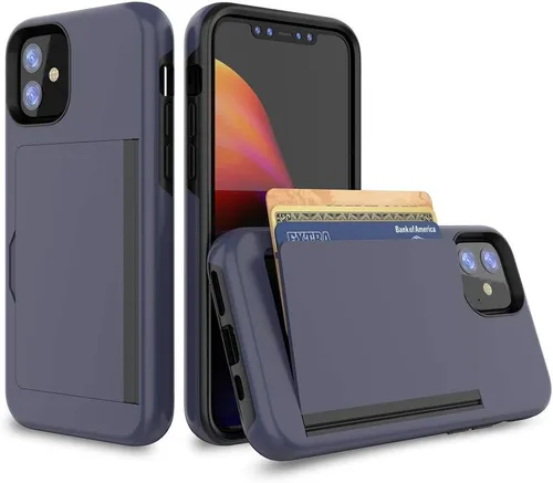 Vista 6 de Funda para iPhone 12 Mini con tarjetero, ranura para tarjeta de crédito Funda protectora tipo cartera - Negro