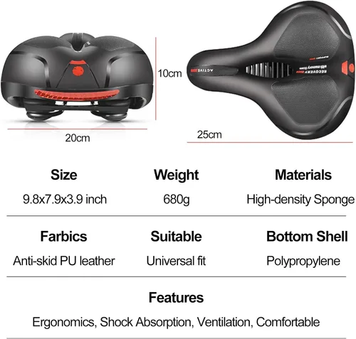 Vista 2 de TOPCABIN Asiento cómodo para bicicleta con doble bola de absorción de golpes, espuma viscoelástica gruesa, impermeable, universal, asiento ancho