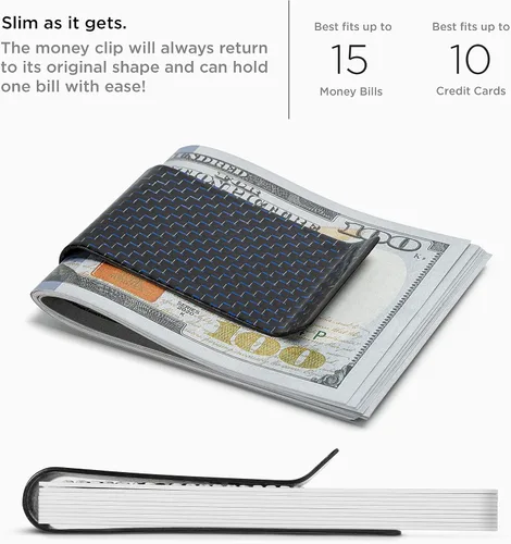 Vista 20 de SERMAN BRANDS Clip de dinero de fibra de carbono para hombres – Cartera delgada con clip de dinero RFID, bolsillo frontal minimalista, cartera EDC