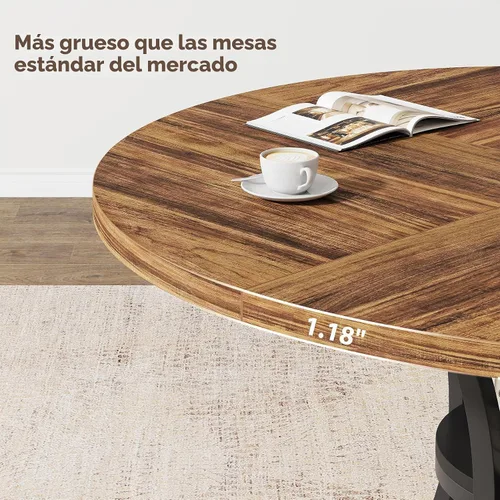 Vista 4 de Mesa de comedor redonda de 47 pulgadas para 4-6 personas con estante de almacenamiento, granja Asientos 4 – 6 estantes de almacenamiento
