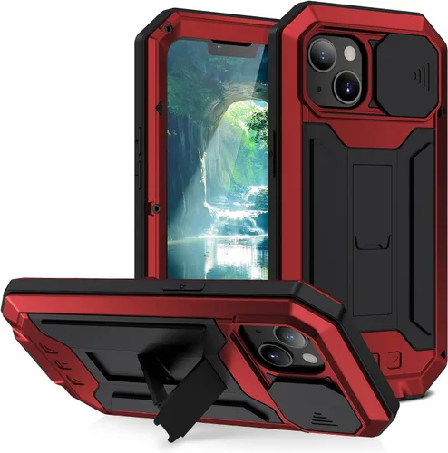 Vista 8 de Lunivop Funda de metal compatible con iPhone 14 Plus, protección de cámaras de alta resistencia, protección completa de 360 grados con protector