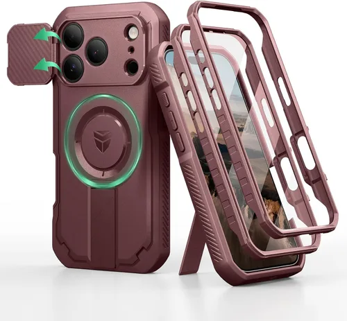 Vista 121 de Dexnor - Funda para iPhone 12 & iPhone 12 Pro con tapa deslizante para cámara, soporte ajustable y protector de pantalla integrado, carcasa