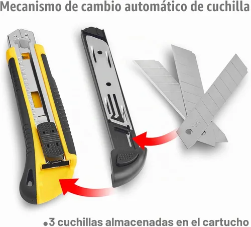 Vista 2 de DOWELL Cortador de caja de cuchillos utilitarios retráctil, autocarga, resistente, a presión, cambio rápido, cuchillas adicionales (3 piezas) TPR+PP