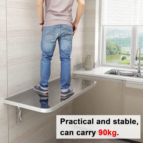 Vista 7 de Wall Mounted Folding Table for Laundry Room, Stainless Steel Storage Shelf with Metal Brackets for Kitchen Dining Room Home Bar Workbench，Stable