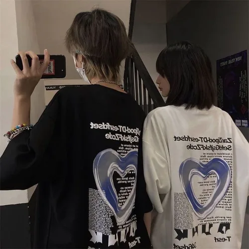 Vista 3 de Camiseta de manga corta para hombre, diseño de corazón grunge, emo, camiseta alternativa de gran tamaño, hip-hop, manga corta, preppy Techwear