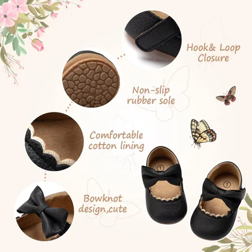 Vista 6 de HsdsBebe Mary Jane - Zapatos planos con lazo antideslizante y suela suave para niñas pequeñas zapatos de vestir para bodas