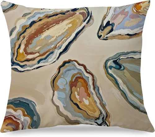 Vista 23 de Fundas de almohada costeras de langosta, fundas de almohada náuticas de langosta roja de Nueva Inglaterra con rayas azules y blancas para casa