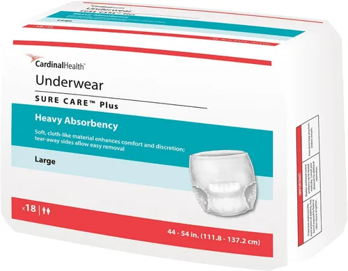 Vista 3 de Cardinal Health™ 1615A Ropa interior protectora, Sure Care Plus, gran absorción, grande, caja de 72 (4 bolsas de 18) Desechable, costuras