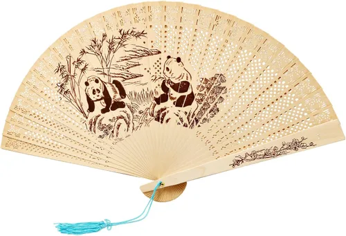 Vista 15 de FoDau770 Abanicos plegables de madera, abanicos de mano de madera clásica, con patrón de antigüedad, ventilador de mano de madera tallada hueca
