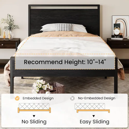 Vista 7 de SHA CERLIN Base de cama de plataforma metálica de tamaño individual de 14 pulgadas con cabecera y estribo de madera, base de colchón, no necesita