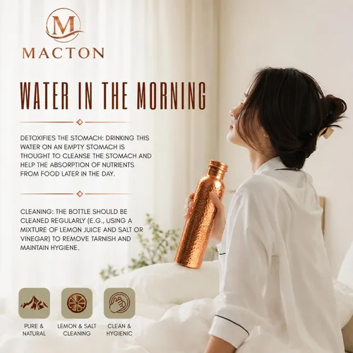 Vista 7 de Botella de agua 99.97% de cobre puro, botella reutilizable de alta calidad para agua potable, diseño resistente a las fugas, vasos tradicionales