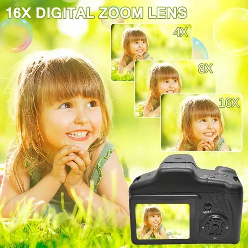 Vista 3 de Cámara digital, cámara fotográfica de 16 MP, mini cámara réflex digital, sensor CMOS de 2.4 pulgadas, TFT LCD compacto con tarjeta SD de 32 GB