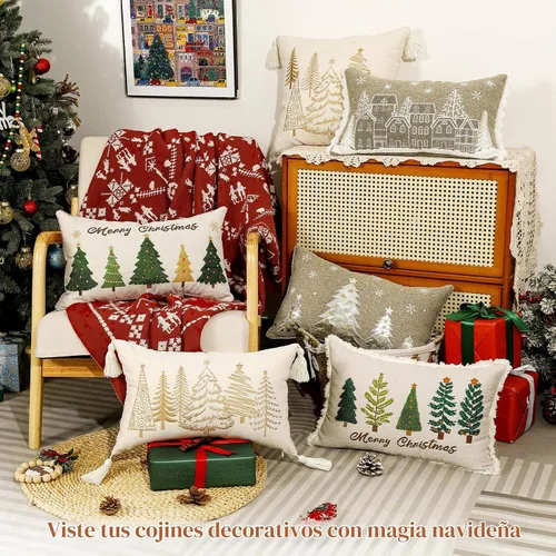 Vista 6 de Lewondr Funda de almohada de Navidad de 12 x 20 pulgadas, árbol de Navidad