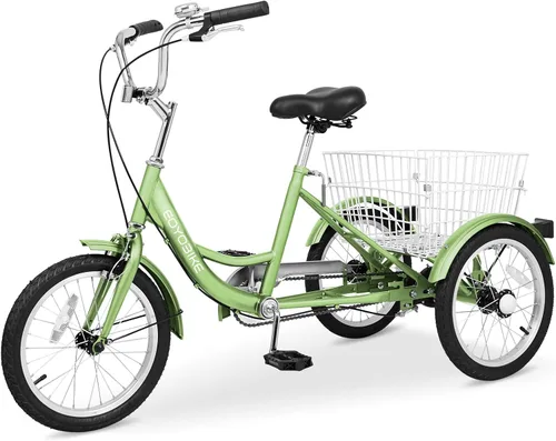 Vista 32 de H&ZT Triciclo para adultos, bicicleta de 3 ruedas, triciclo crucero, con cambio de 7 velocidades, manilla de freno de estacionamiento, paso bajo