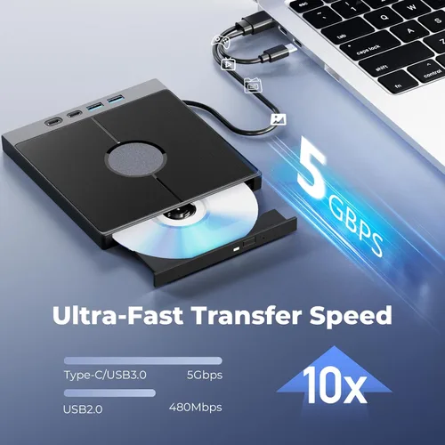 Vista 2 de Unidad Blu-ray externa 7 en 1, compatible con quemador Bluray externo de 100 G, Blueray/DVD externa para PC con puertos de tarjeta USB