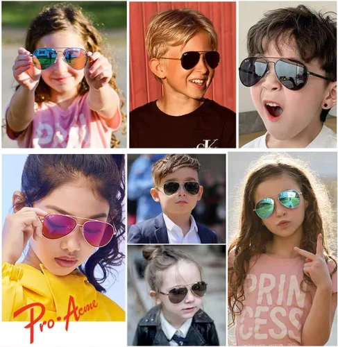 Vista 2 de Pro Acme Gafas de sol polarizadas pequeñas de aviador para niños y jóvenes de 3 a 18 años con dos tamaños 1.969 in 2.047 in