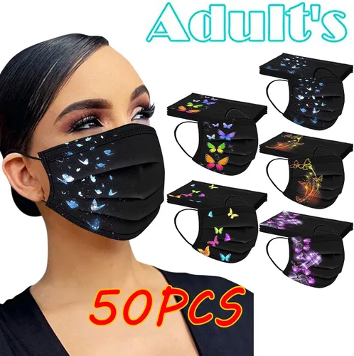 Vista 4 de ROTORS 50 cubrebocas desechables de mariposa para adultos, transpirables, desechables, con diseños de mariposas (Estilo-20)