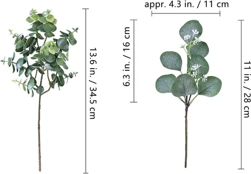 Vista 3 de Hojas artificiales de eucalipto de dólar plateado a granel, tallos y ramas sintéticas para ramos de florero, arreglos florales, corona, decoración