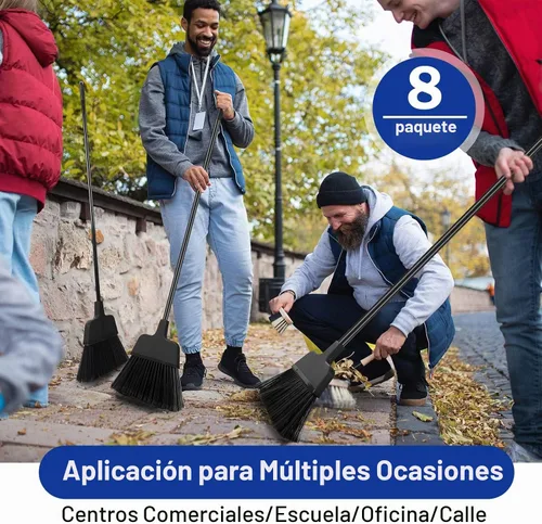 Vista 6 de 8 escobas para exteriores para limpieza de suelos de 54 pulgadas, escoba comercial resistente, mango largo, escobas angulares para barredora Negro