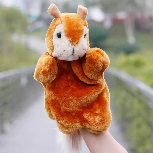 Vista 2 de Marionetas de mano de felpa, ardilla, juguetes de marionetas de animales de peluche para juego imaginativo de cuentos, regalos para niños, marrón