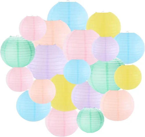 Vista 11 de Faroles de papel para decoración de fiesta, faroles chinos redondos colgantes para graduación, baby shower, decoraciones de cumpleaños rosa, paquete