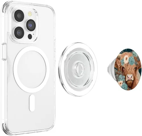 Vista 4 de Western Boho Highland Cow PopSockets MagSafe PopGrip para iPhone para amantes de las vacas de granjero