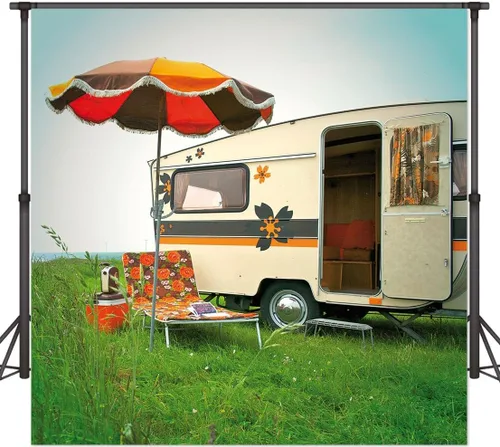 Vista 9 de Fondo de fiesta de camping para decoración de pared, campo de campo, sol, ocio, fiesta, fotografía, fondo, 5 x 5 pies, retrato de fotografía
