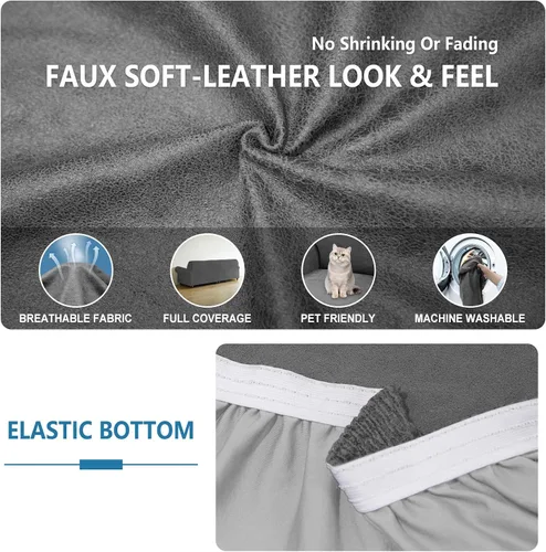 Vista 4 de Fundas para sofá modular, funda para sofá con aspecto de cuero, forma de L, 2 piezas, funda elástica suave para sofá seccional, protector de muebles