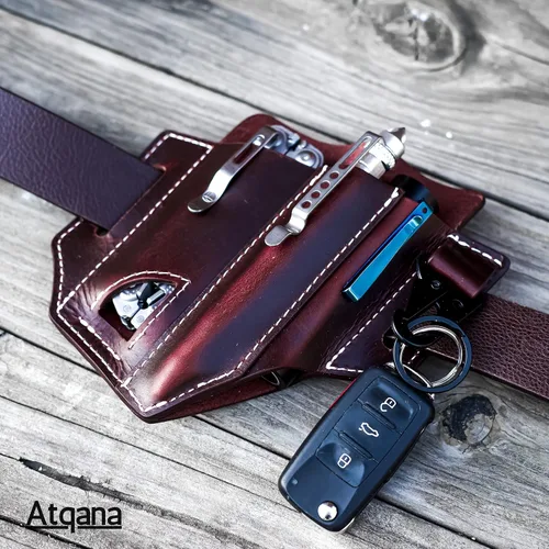 Vista 5 de Funda multiherramienta para cinturón (cuero de primera calidad) - Organizador de bolsillo EDC Funda Leatherman Bolsa multiherramienta de cuero