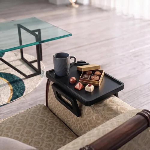 Vista 7 de Smatdecis Bandeja de brazo para sofá, mesa de clip para brazos, mesa de bandeja para reposabrazos adecuada para bebidas caseras, comida rápida Negro