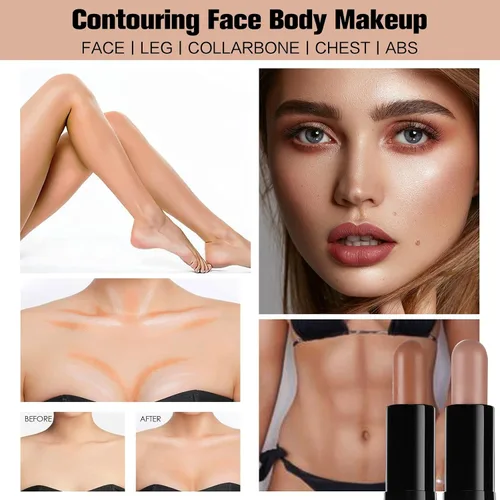 Vista 6 de Barra de contorno, 2 rotuladores de doble punta y barra de contorno para moldear la cara, crema bronceador y barras de resaltado impermeable