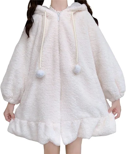 Vista 3 de Linda sudadera con capucha de conejo kawaii para mujer sudadera con capucha de conejo esponjoso a la moda