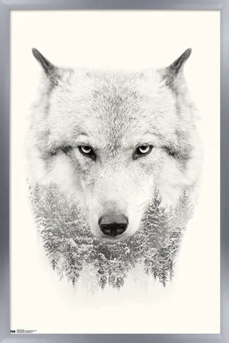 Vista 10 de Trends International Póster de pared de lobo - árboles, 14.725 x 22.375 pulgadas, versión enmarcada de madera de granero