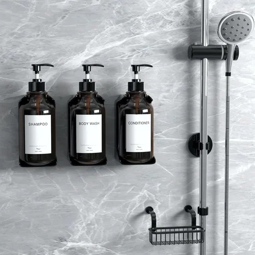Vista 3 de Moderno dispensador de champú y acondicionador de montaje en pared, sin taladro, dispensador de jabón de ducha de baño de 16 onzas, montado
