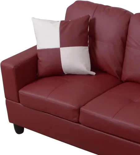 Vista 6 de Moderno sofá seccional de cuero en forma de L (rojo, orientado a la derecha)